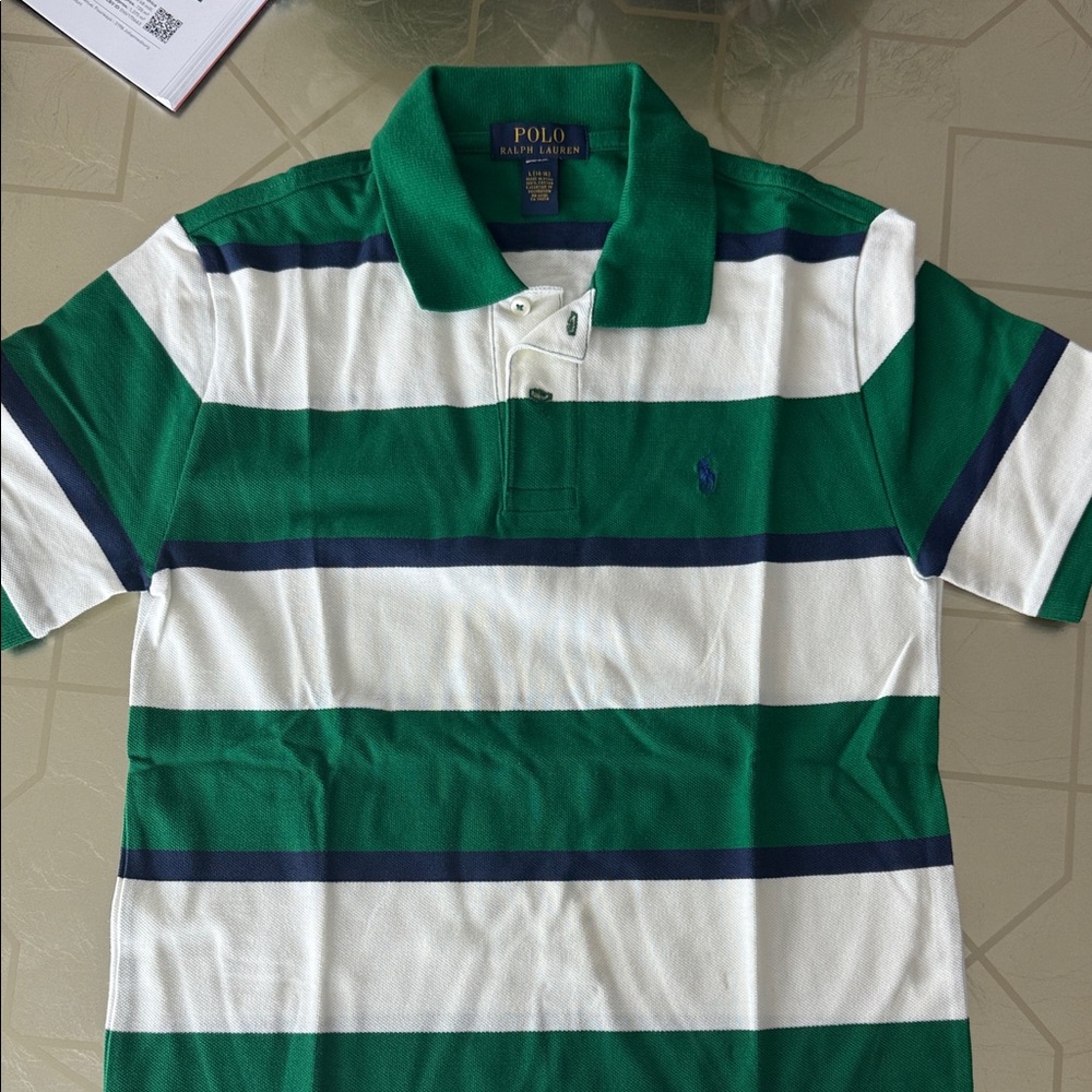 Ralph Lauren Green White Navy Striped Polo Shirt